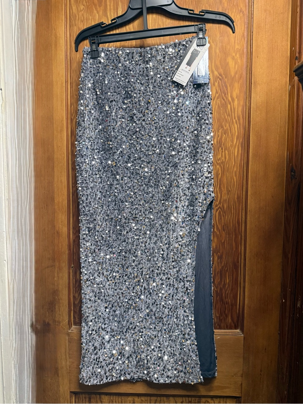 Madden NYC Women's Silver Sequin Pencil Skirt with Side Slit NWT
